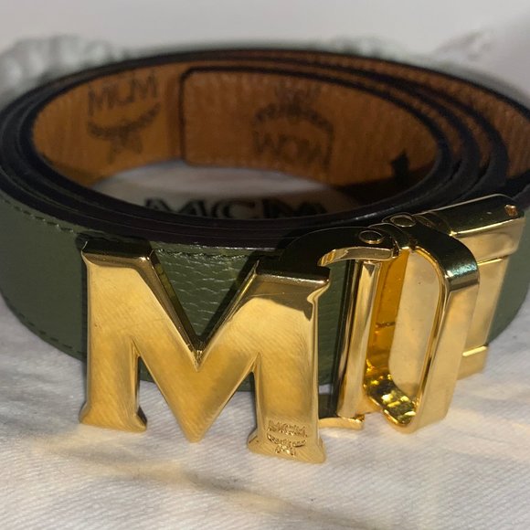 Authentic - MCM Monogram Belt - Reversible - Cognac & Green - Unisex - Picture 2 of 4